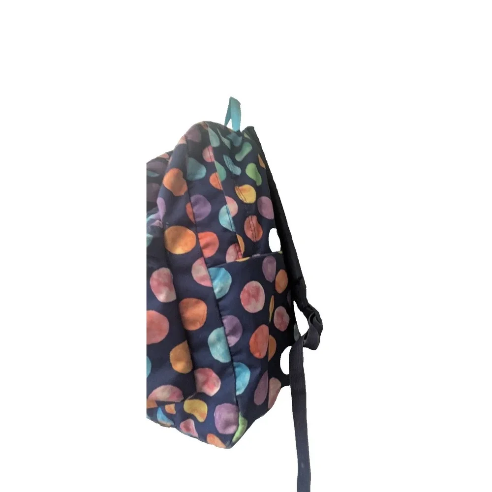 Jansport Backpack Polka Dots Navy Blue 2 Zipper Pockets large sports school